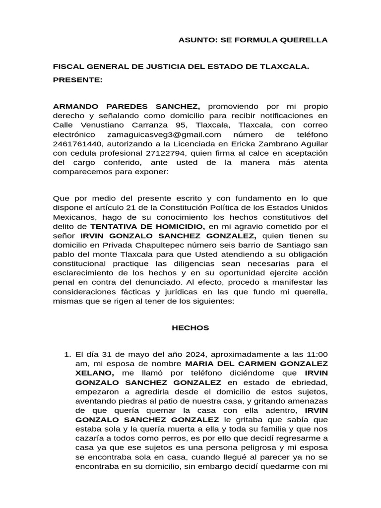 QUERELLA | PDF | Queja | Derecho