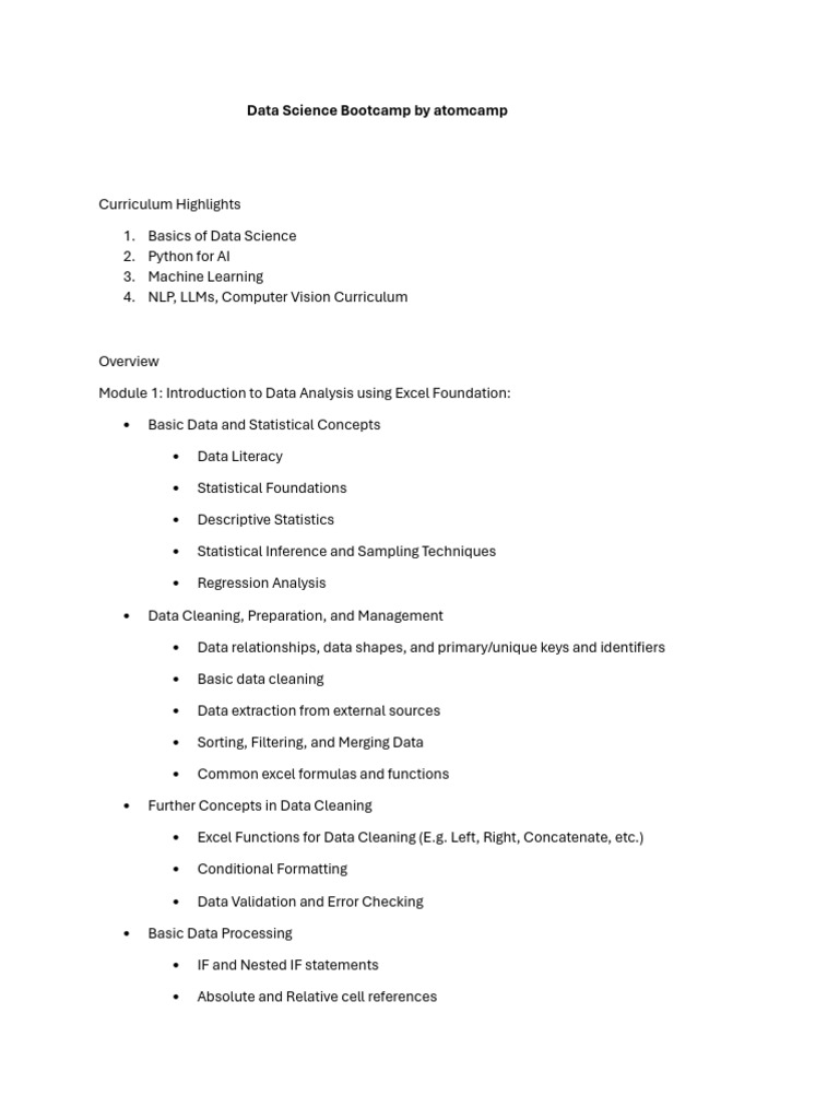 Data Science Bootcamp by Atomcamp | PDF