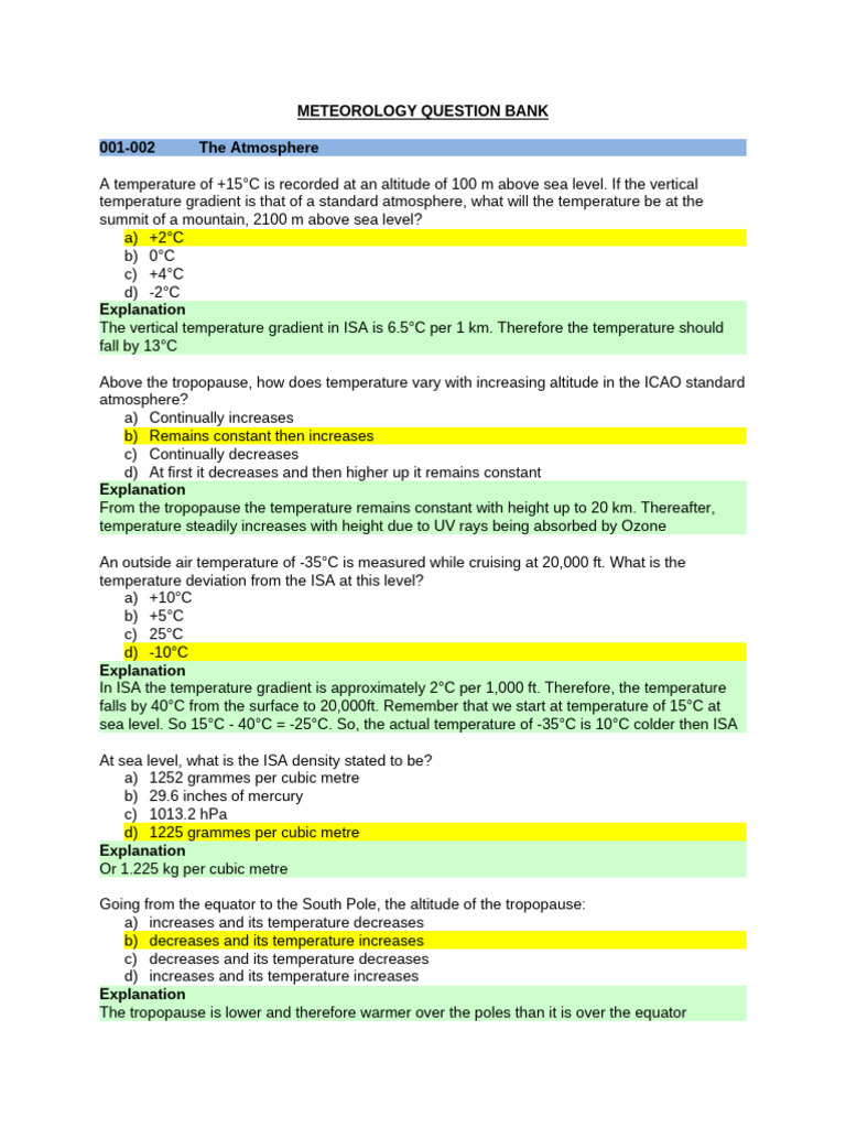 Meteorology Question Bank Overview | PDF | Troposphere | Atmosphere Of ...