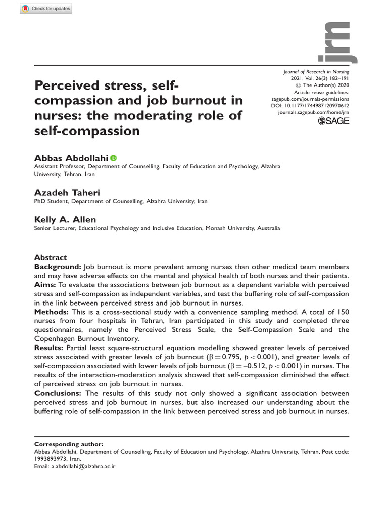 Stress, Self-Compassion, and Nurse Burnout | PDF | Nursing | Science ...