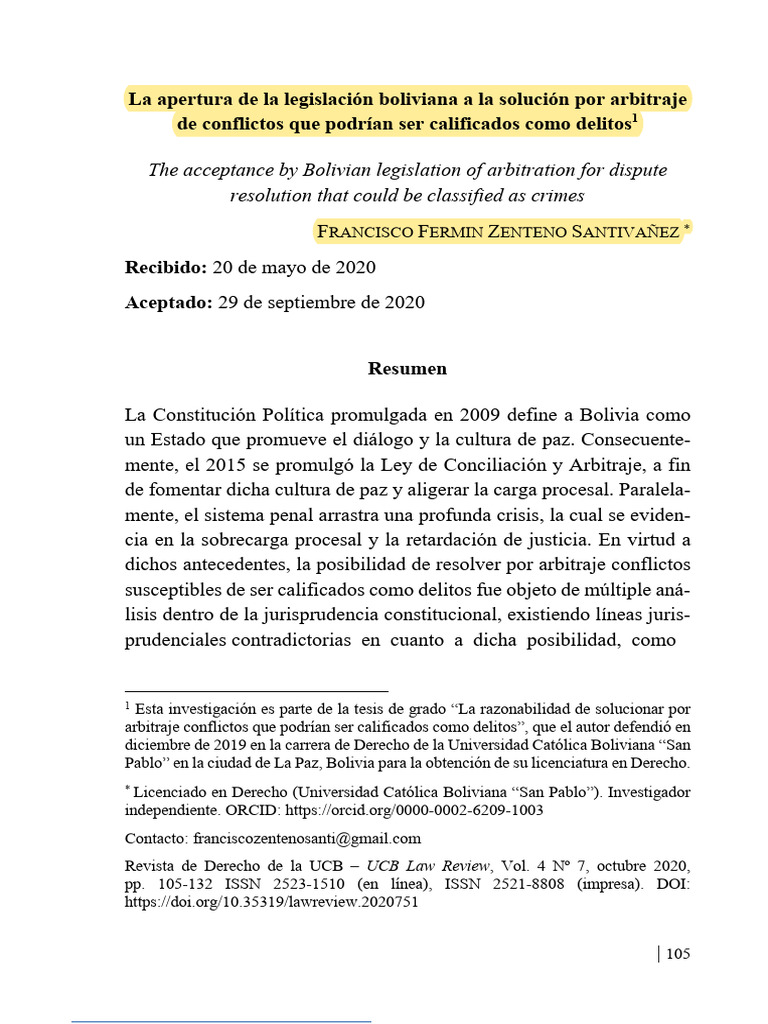 Arbitraje En Penal Bolivia 2020 Pdf