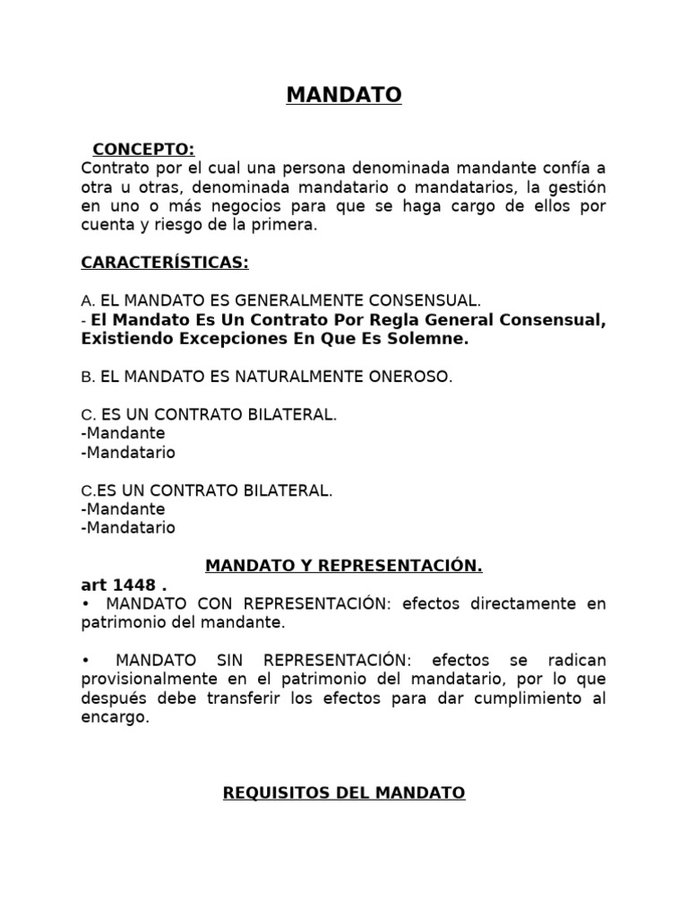Concepto y características del mandato | PDF | Derecho privado | Negocios