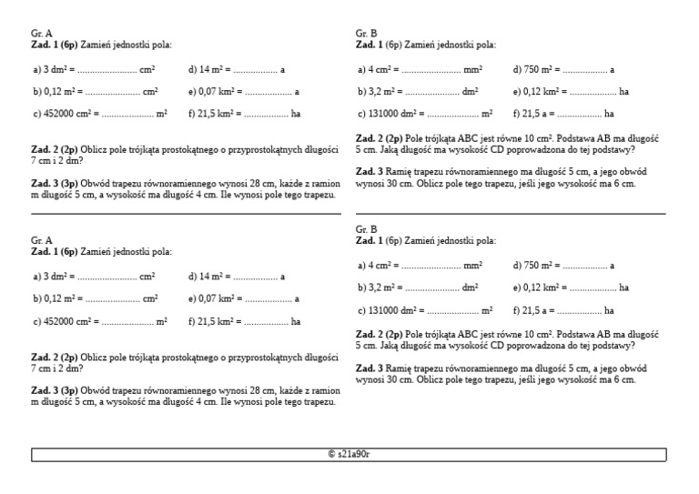 Pola Figur Klasa 4 Sprawdzian Pdf pola figur 1 | PDF