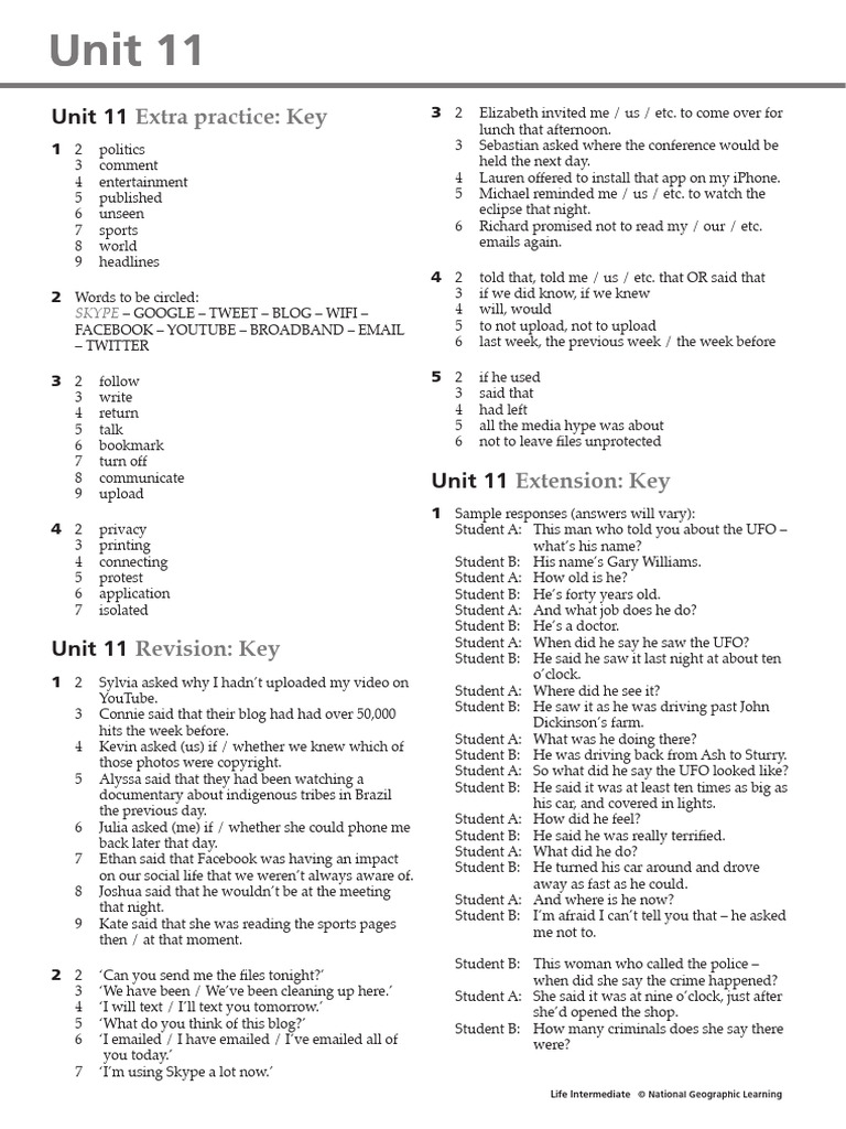 Int U11 AnswerKey | PDF