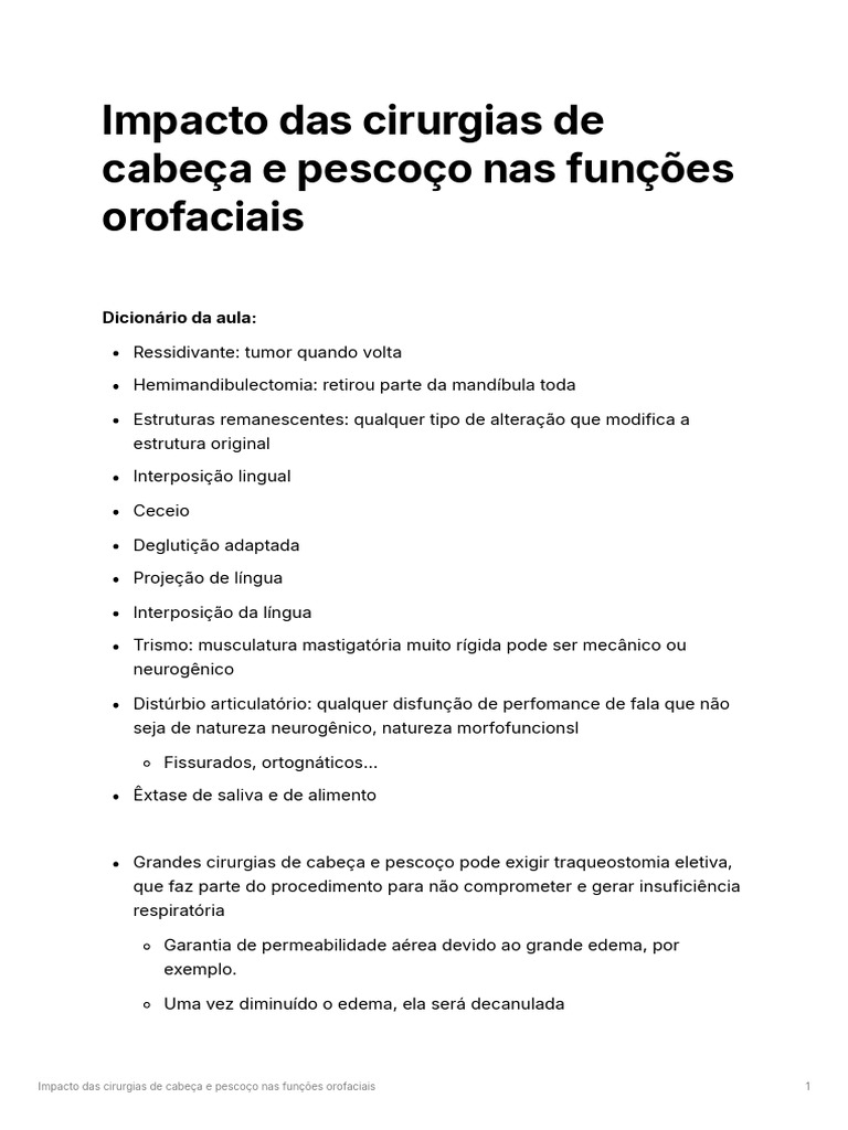 Impacto Das Cirurgias de Cabea e Pescoo Nas Funes Orofaciais | PDF