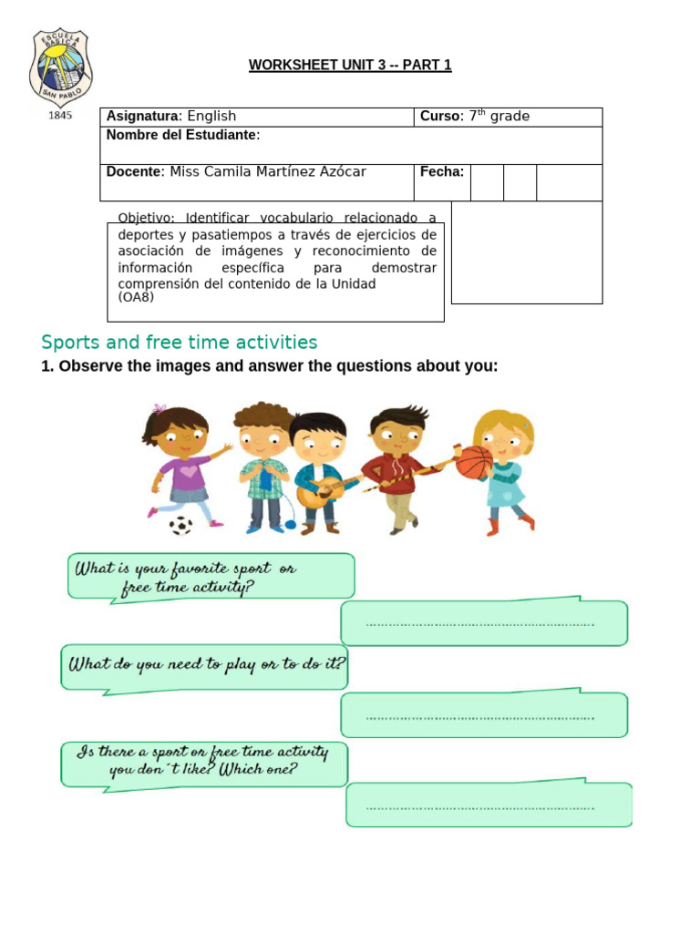 Guia N7. Worksheet Unit 3. Sports | PDF