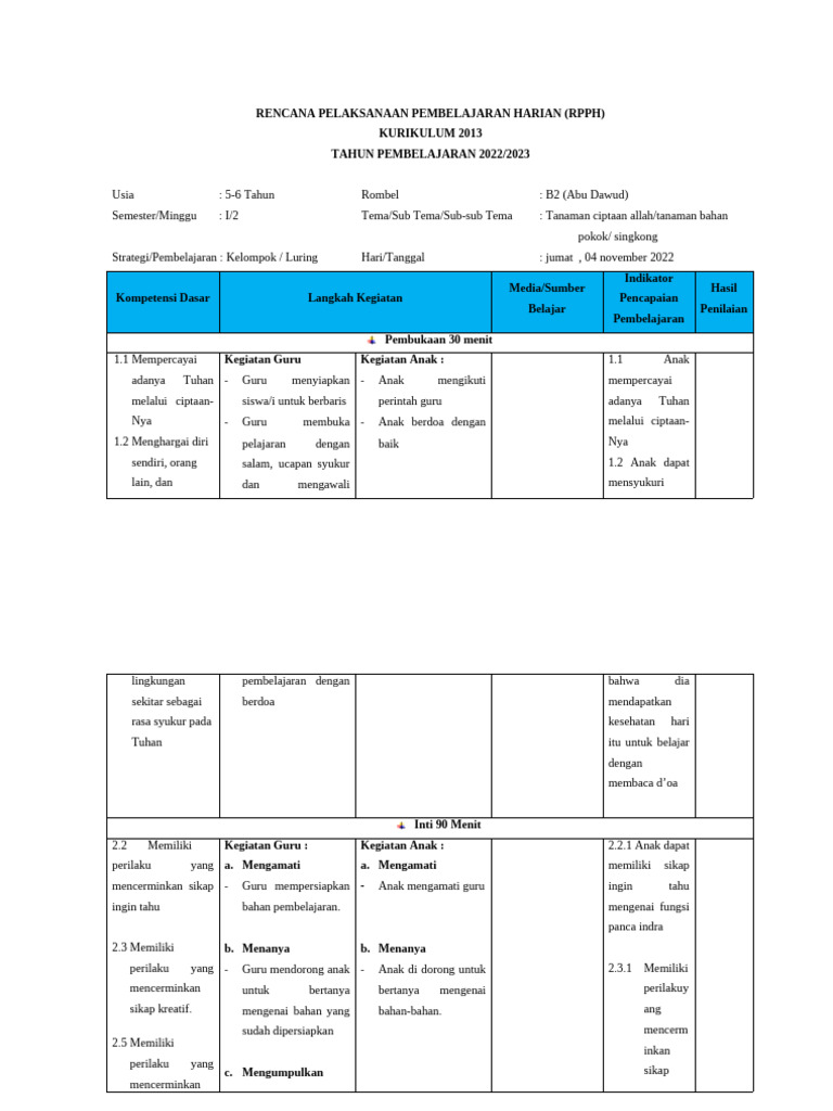 RPPH PAUD Kurikulum Merdeka Semester 1 | PDF | Karier & Perkembangan