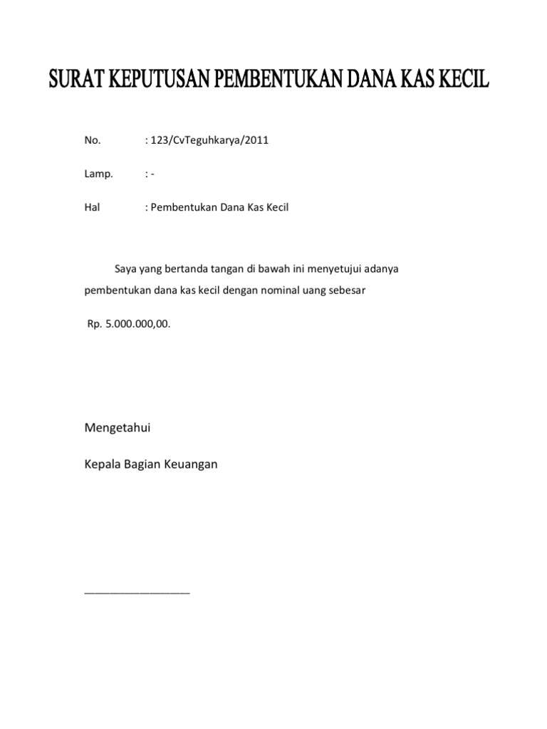 Surat Keputusan Pembentukan Dana Kas Kecila