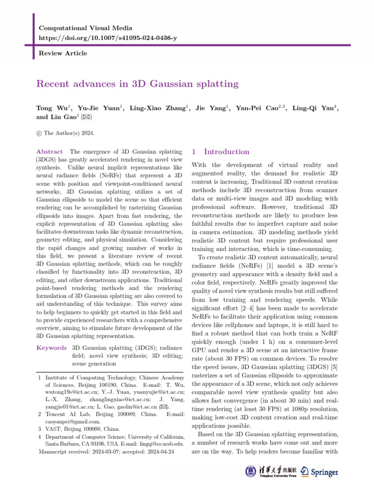 Recent Advances In 3d Gaussian Splatting