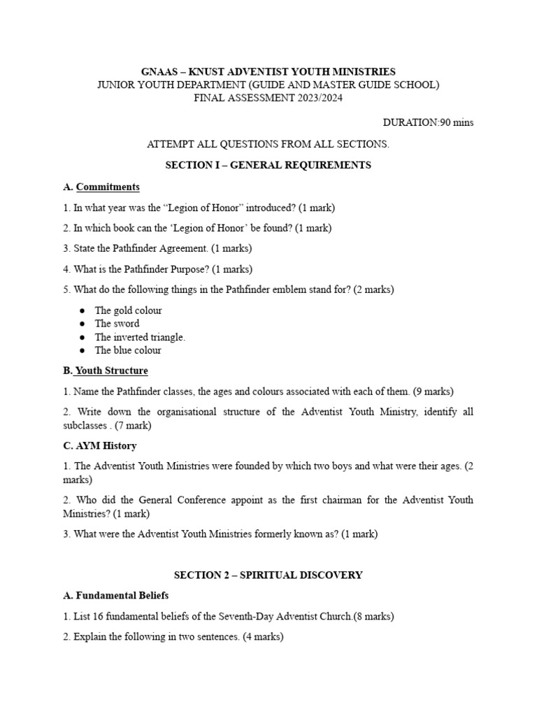 Master Guide Assessment Overview | PDF | Seventh Day Adventist Church ...