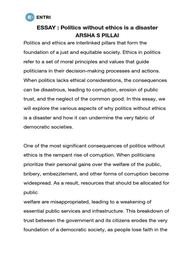 Politics Without Ethics Is A Disaster | PDF