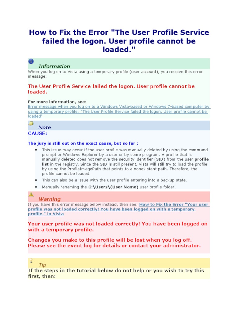 How to Fix the Error Profile Windows Registry Windows Vista