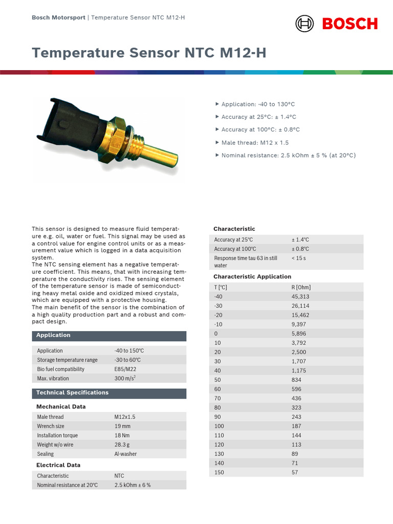 Temperature Sensor NTC M12-H | PDF