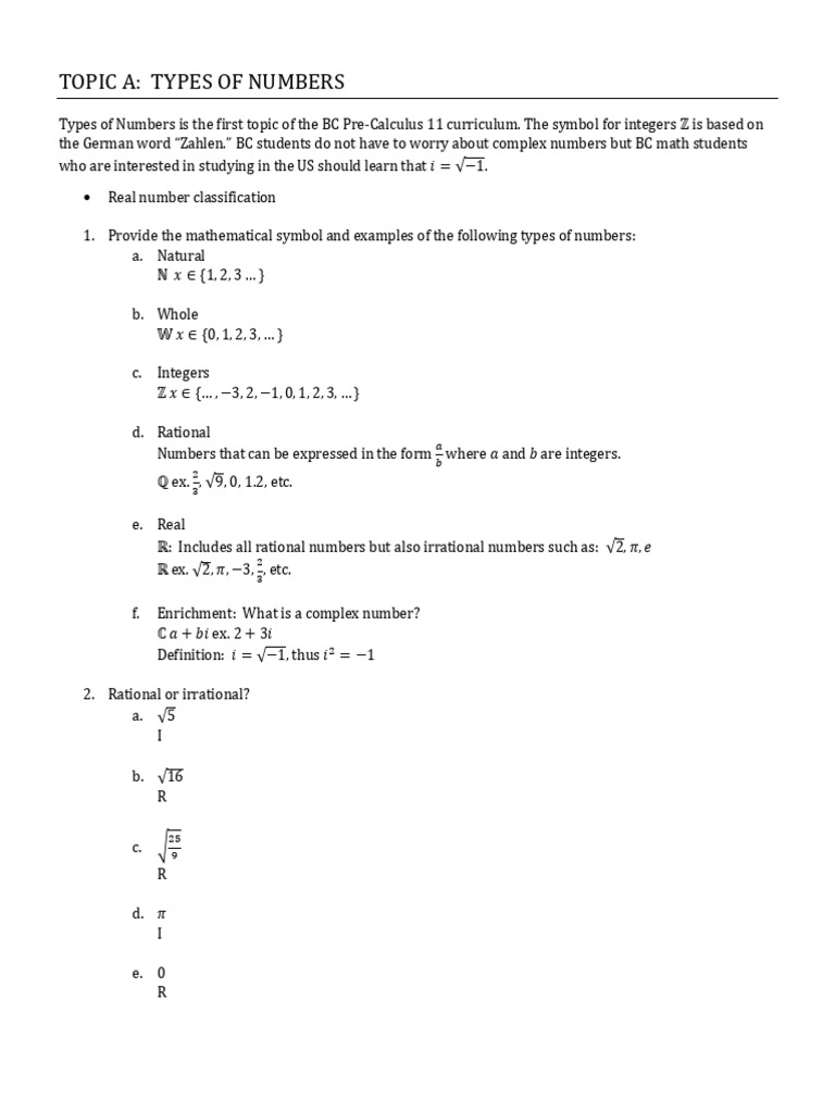 1.1 Types of Numbers-SOL | PDF