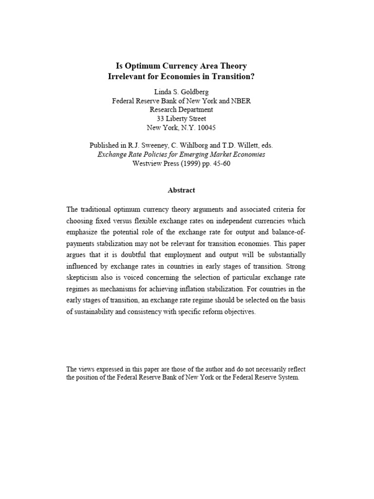 Is Optimum Currency Area Theory Irrelevant For Economies in Transition ...