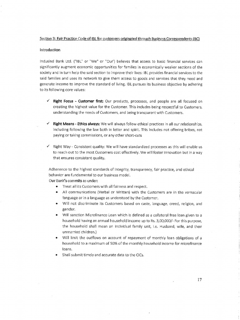 Fair Practice Code BCs | PDF