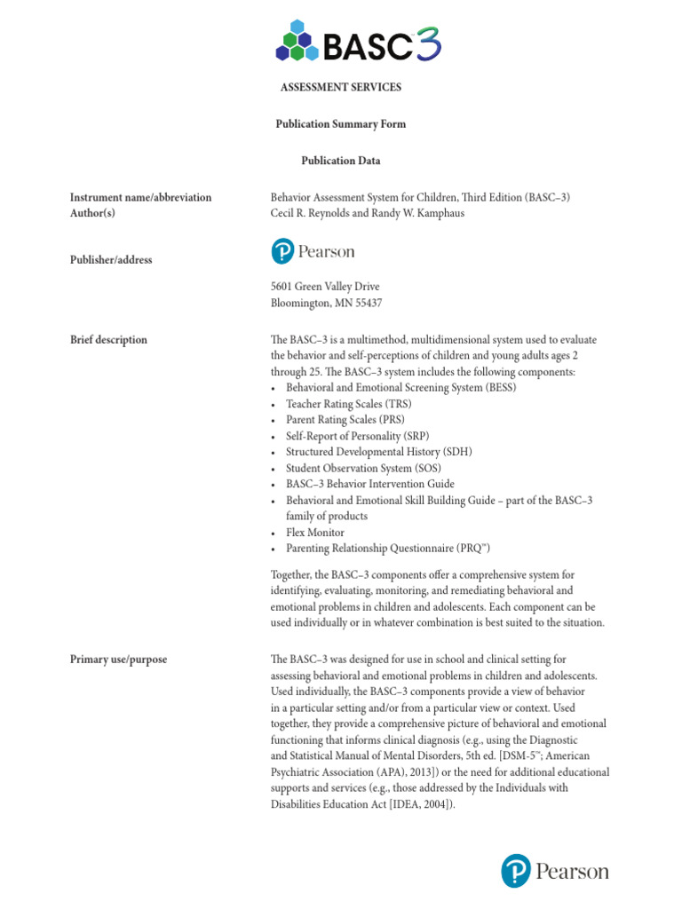 BASC-3 Behavior Assessment Overview | PDF | Attention Deficit ...