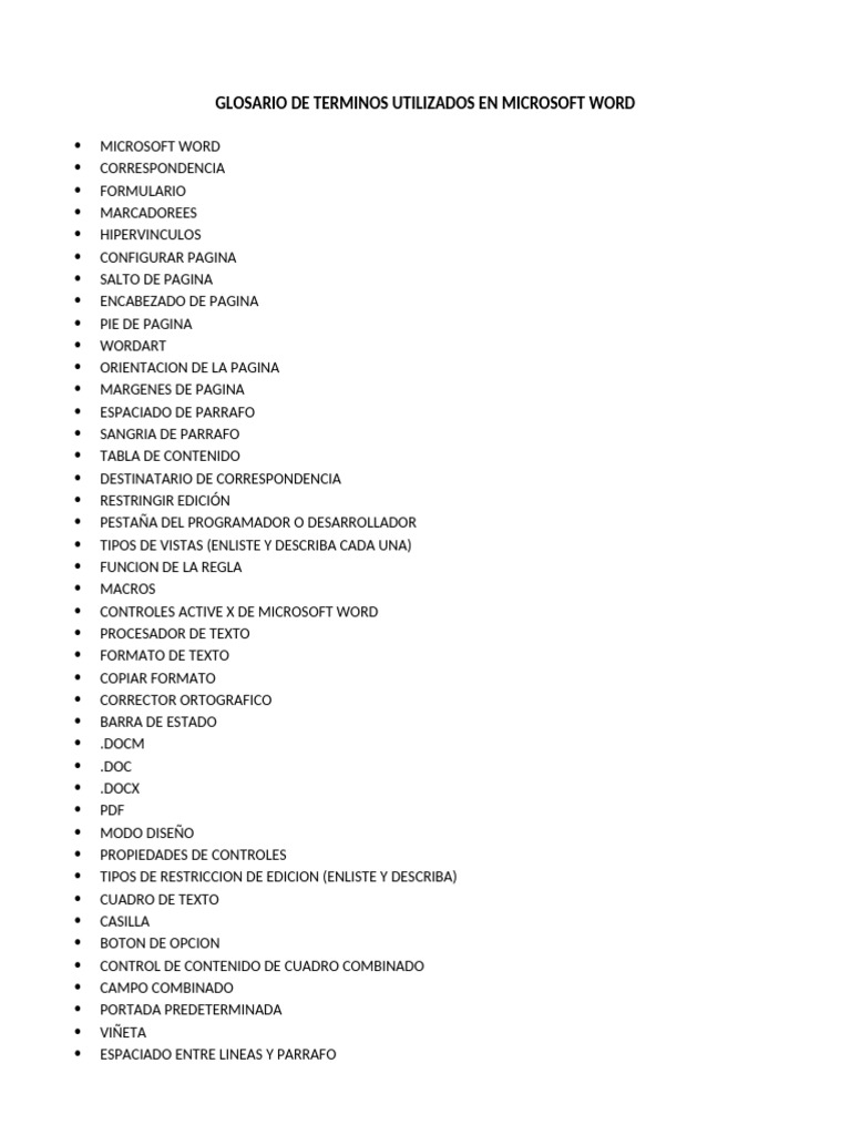 Glosario de Terminos Utilizados en Microsoft Word | PDF