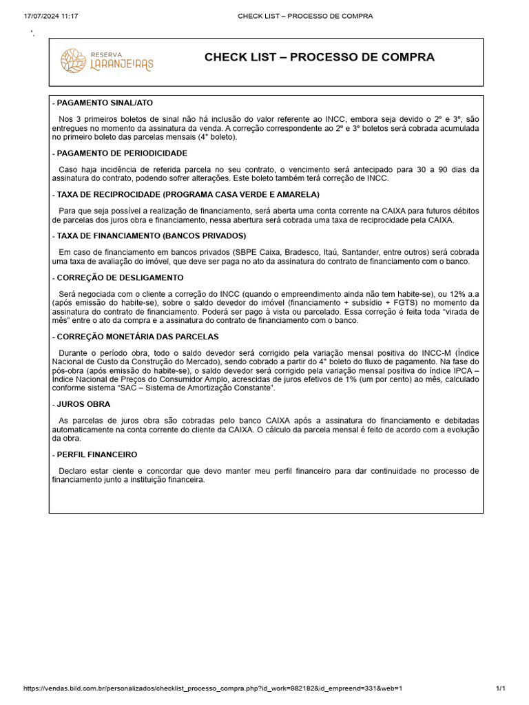 Check List - Processo de Compra | PDF