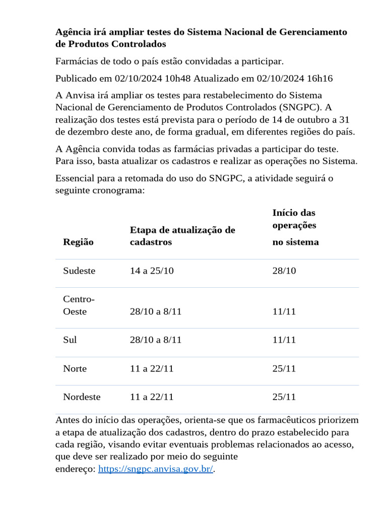 Retomada Do SNGPC para Primeiro Semestre 2025, Treinamento Anvisa | PDF
