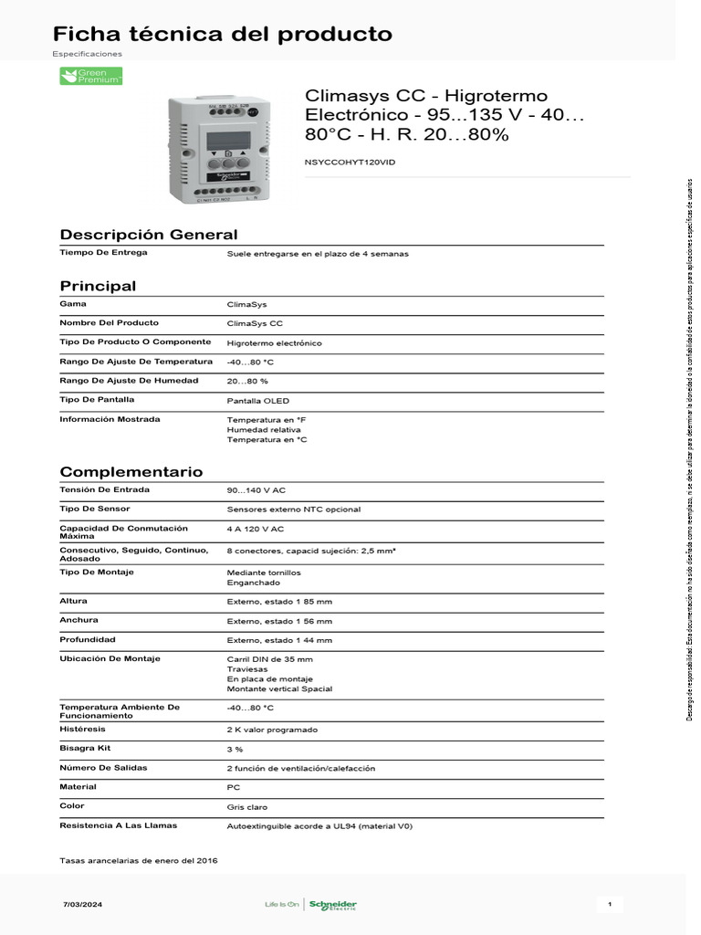 Schneider Electric - ClimaSys-CC - NSYCCOHYT120VID | PDF