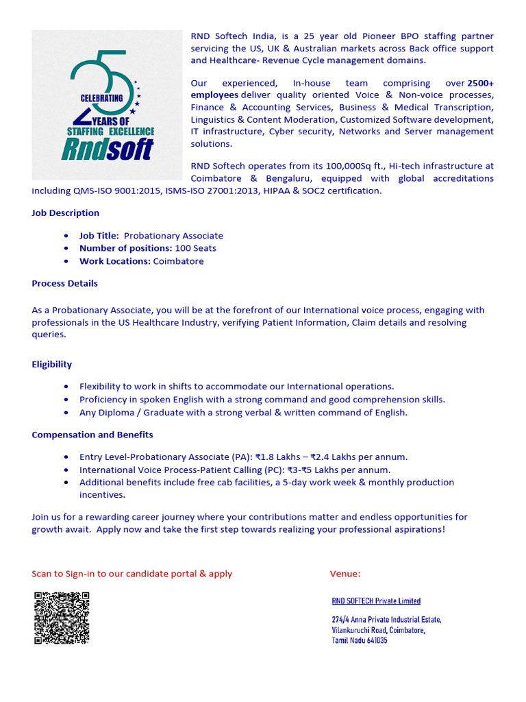 RND Softech Coimbatore Job Openings | PDF | Career & Growth | Business