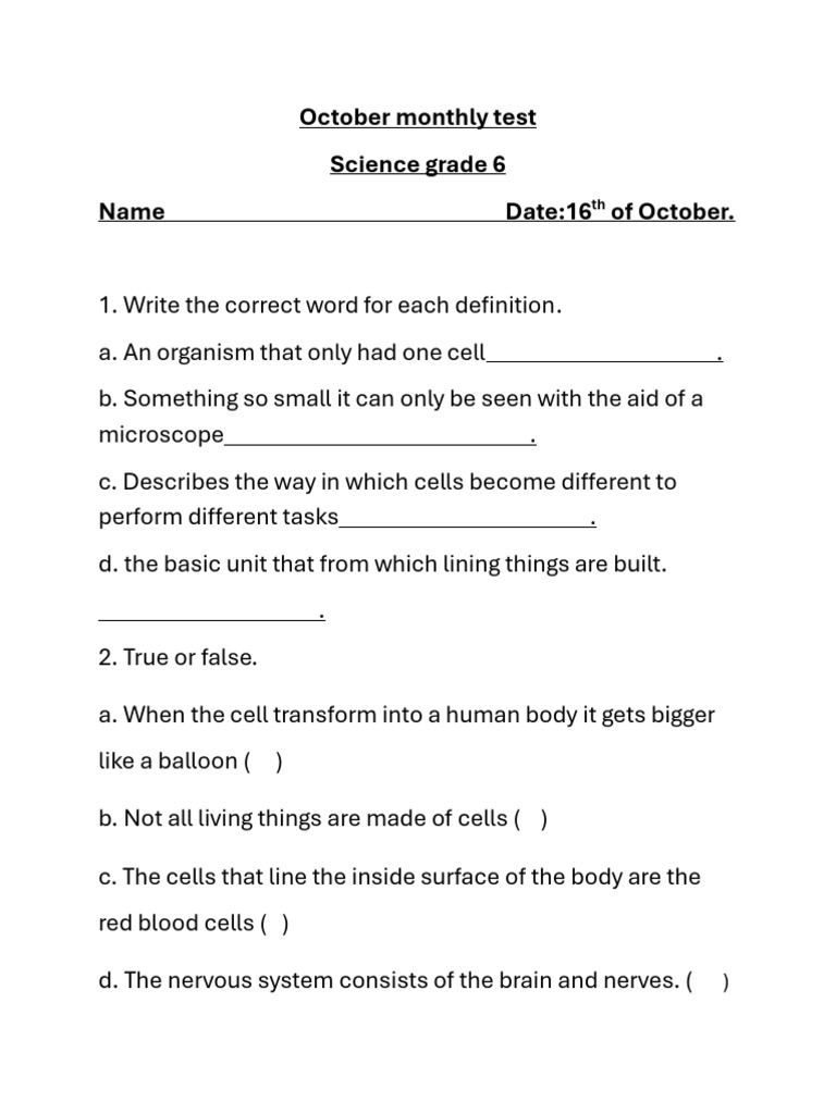 October Monthly Test G6 | PDF