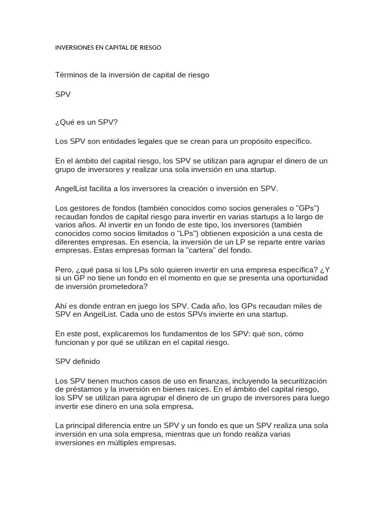 Inversiones en Capital de Riesgo | PDF
