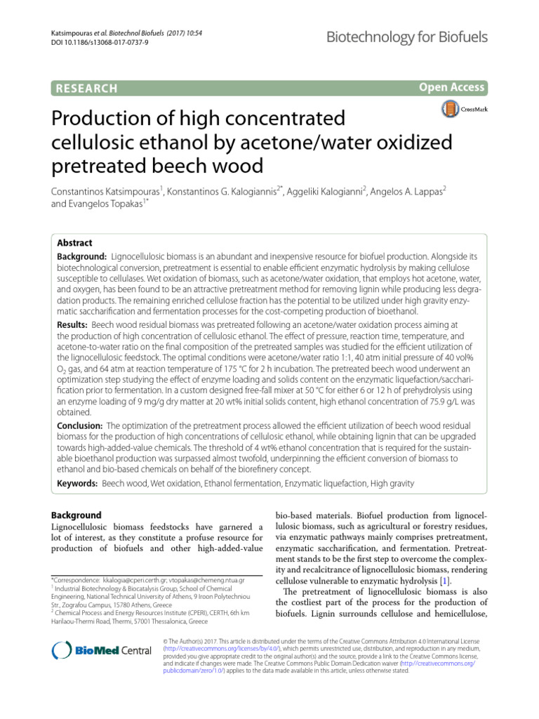 2017 - PAPER Production of High Concentrated Cellulosic Ethanol | PDF