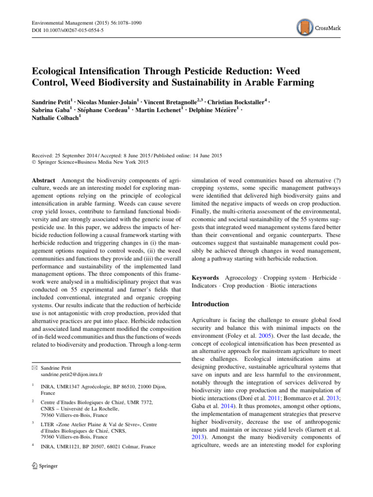 Ecological Intensification Through Pesticide Reduction: Weed Control ...
