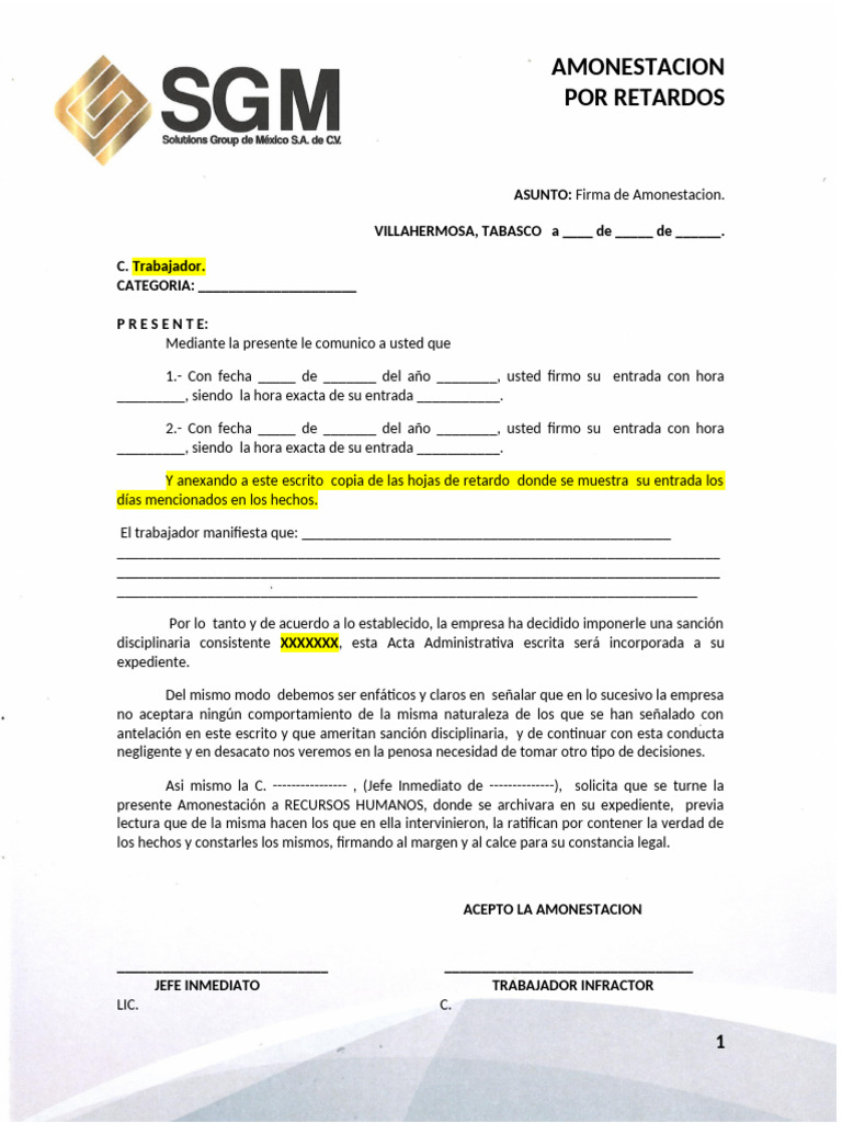 Amonestación por Retardos Laborales | PDF