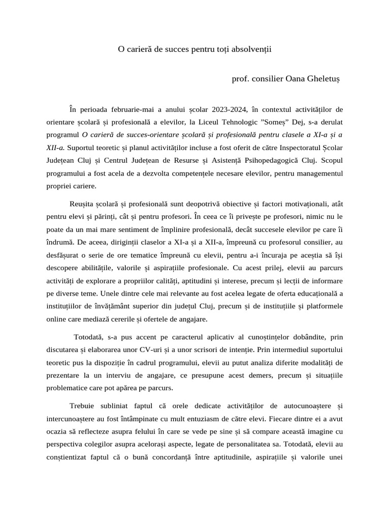 Articol O Cariera De Succes PDF