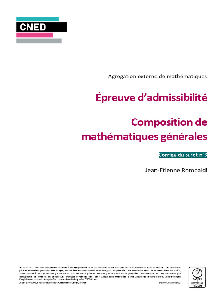 1 2007 CT WB 03 22 Corrige - Sujet3 Maths - Generales | PDF