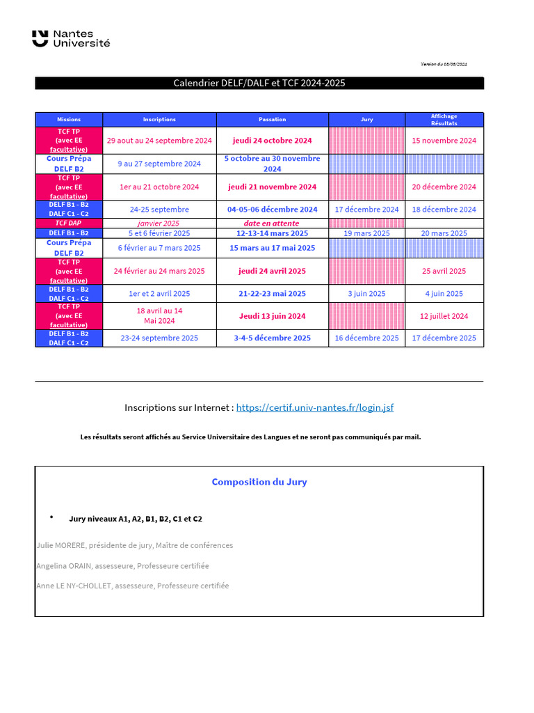 Calendrier DELF/DALF 2024-2025 | PDF | la Francophonie