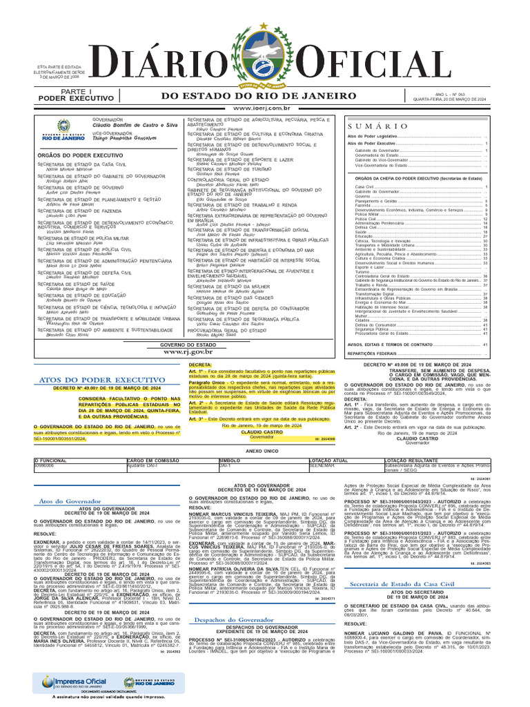 Atos do Poder Executivo - 20 Mar 2024 | PDF | Estado | Promotor