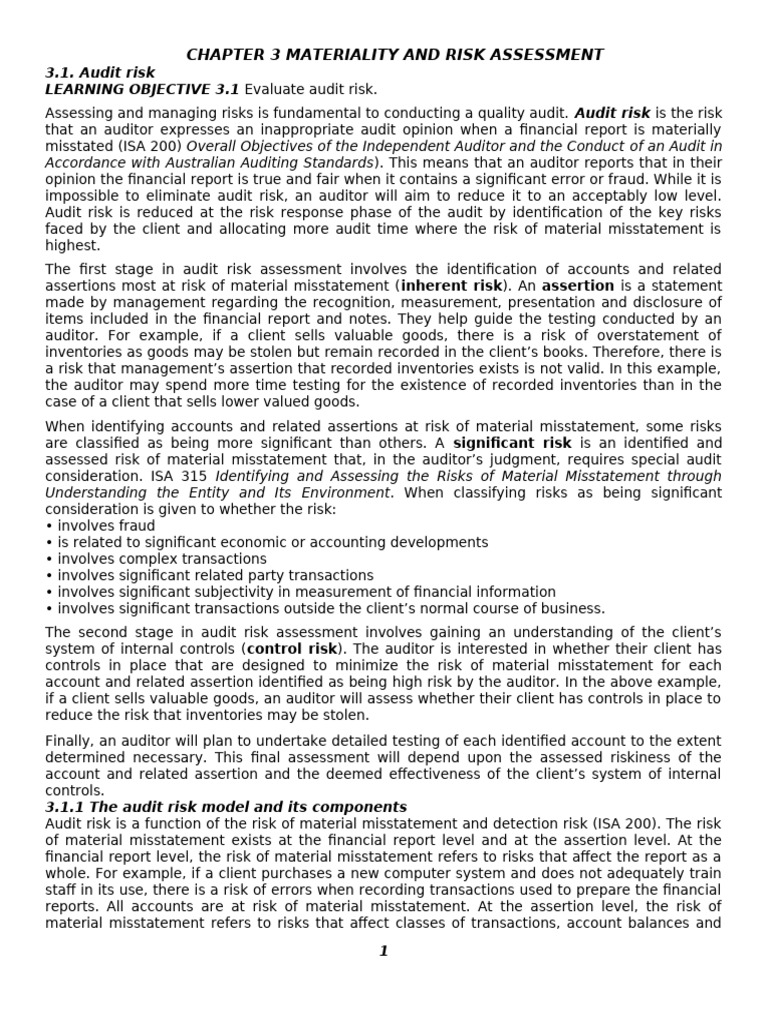 Chapter 3 Materiality and Risk Assessment | PDF