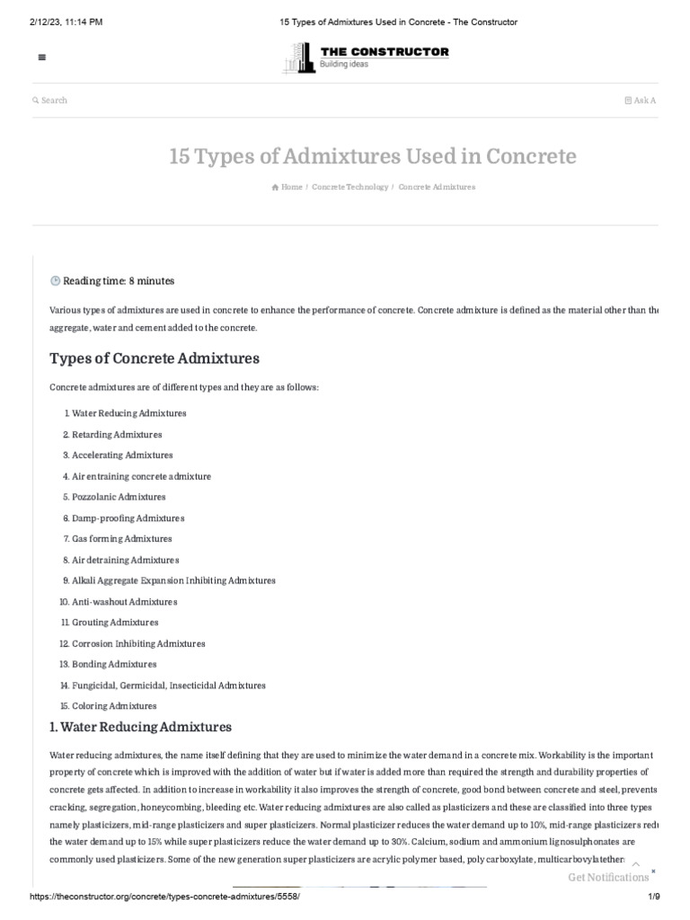15 Types of Admixtures Used in Concrete - The Constructor | PDF