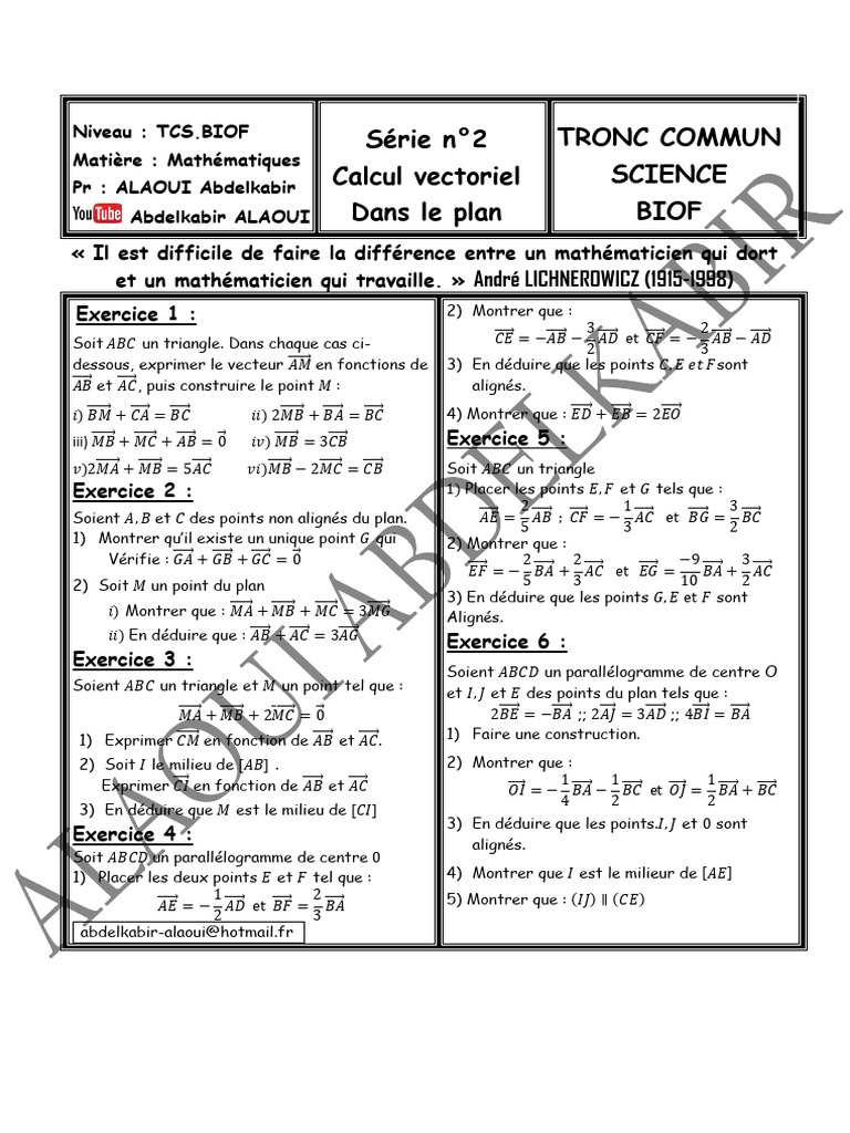 Série N°2.1 Calcule Vectoriel Dans Le Plan 2 - Copie | PDF