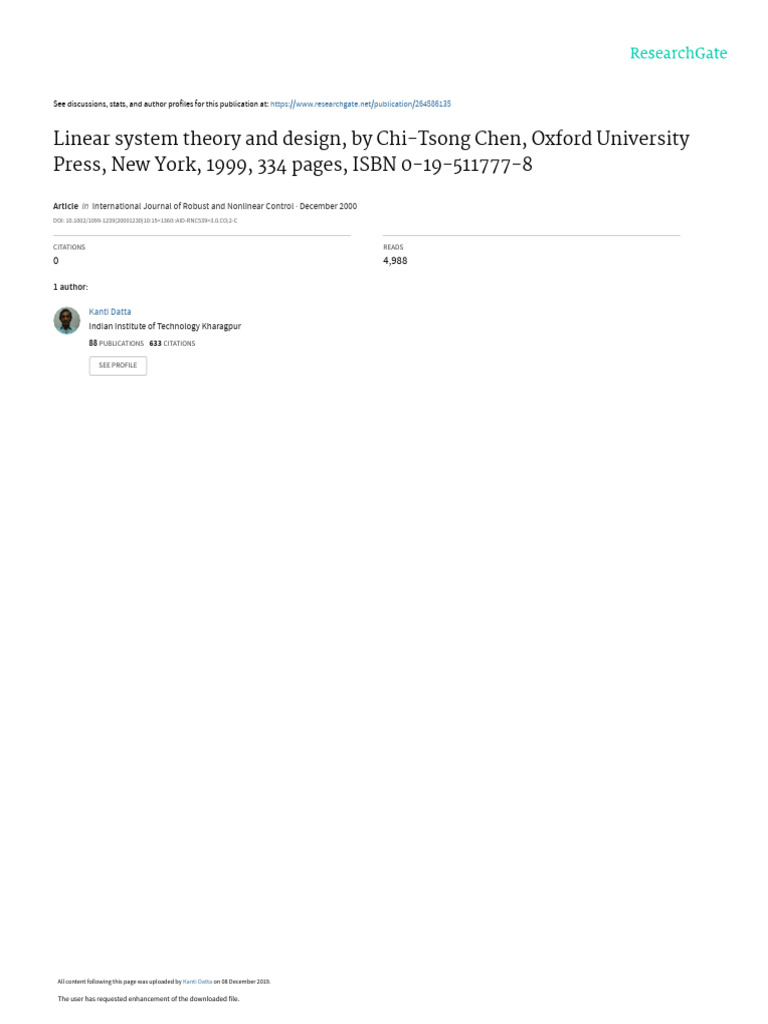 Linear System Theory and Design | PDF