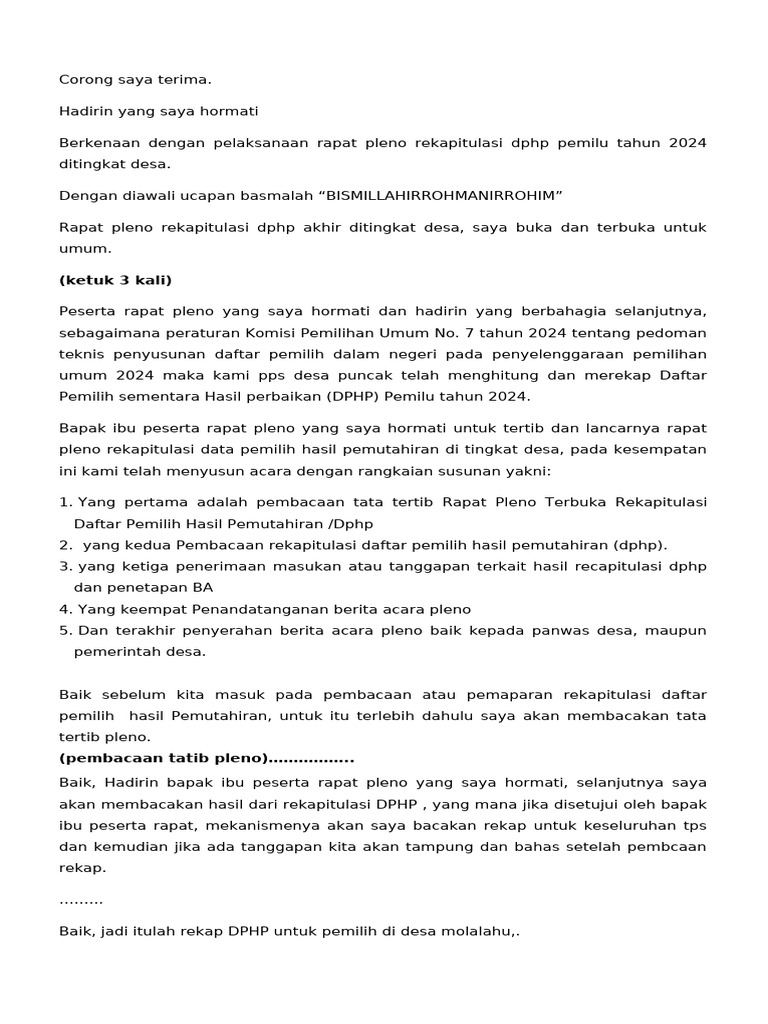 Teks Rapat Pleno DPHP | PDF | Politik