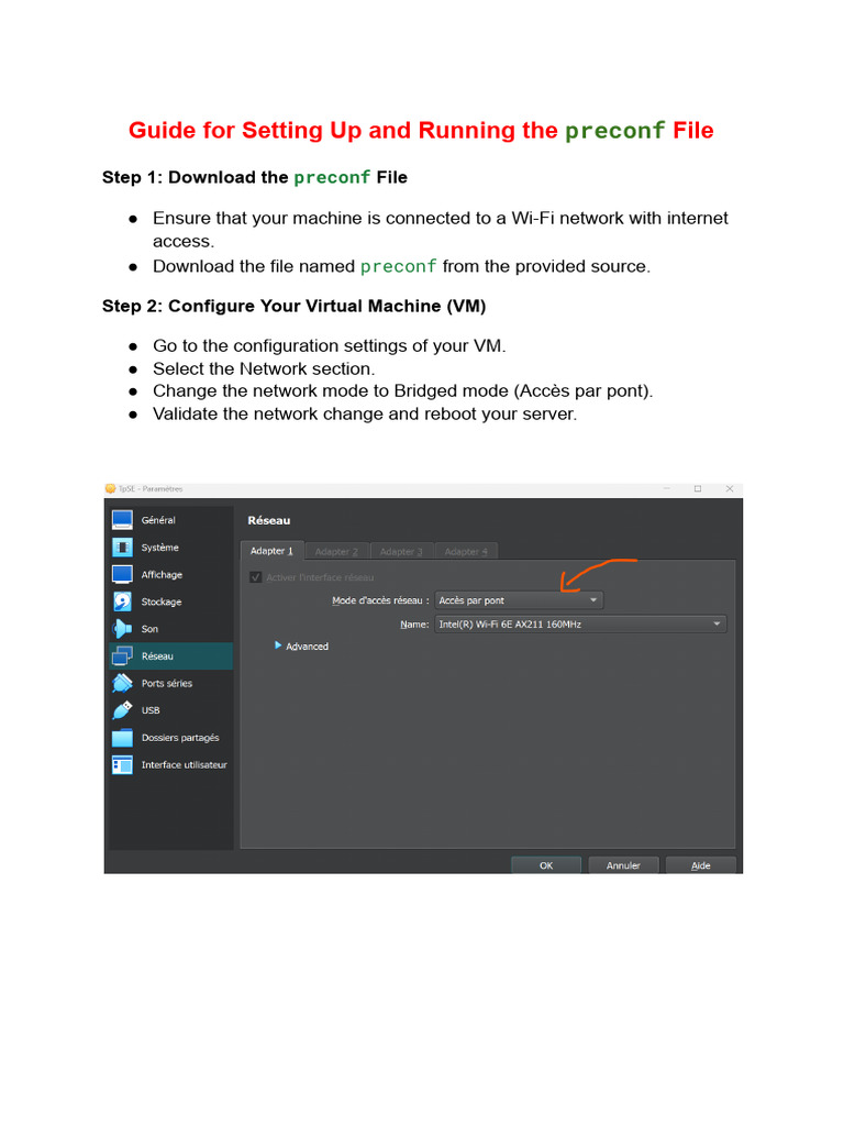 View of Guide for Setting Up and Running the Preconf File | PDF