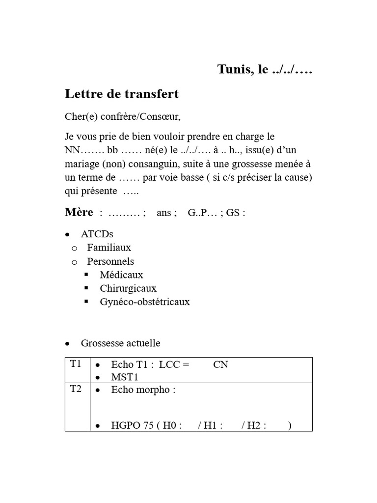 Lettre de transfert d'un NN | PDF