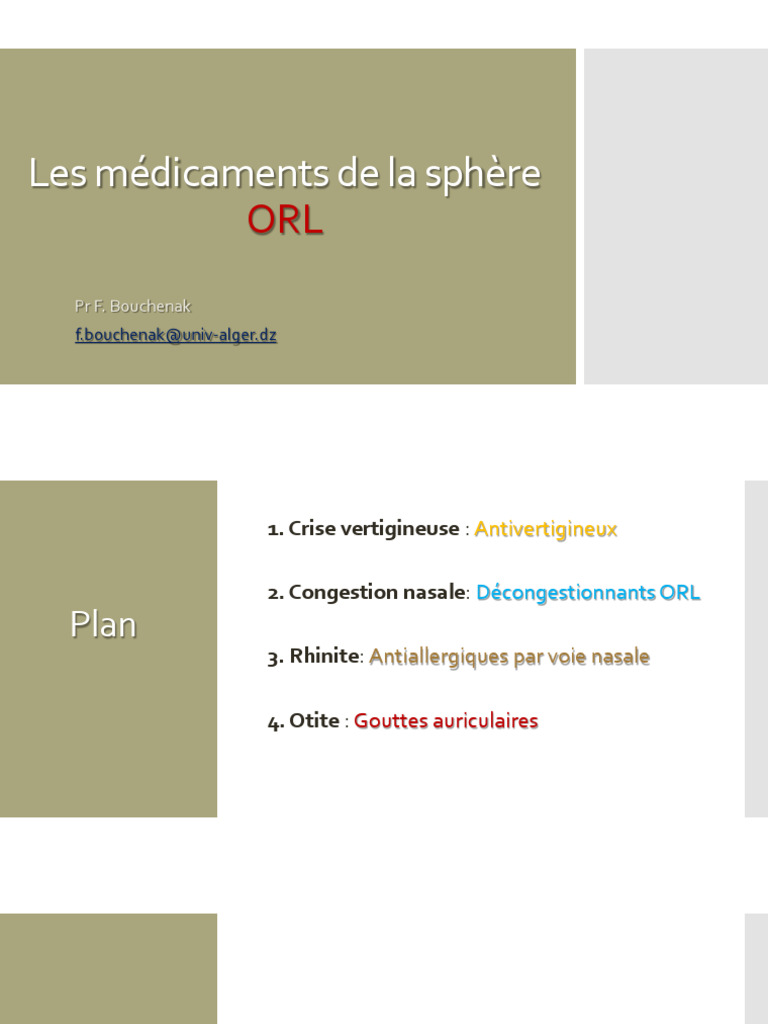 Les Médicaments de La Sphère ORL | PDF | vertige | Rhume