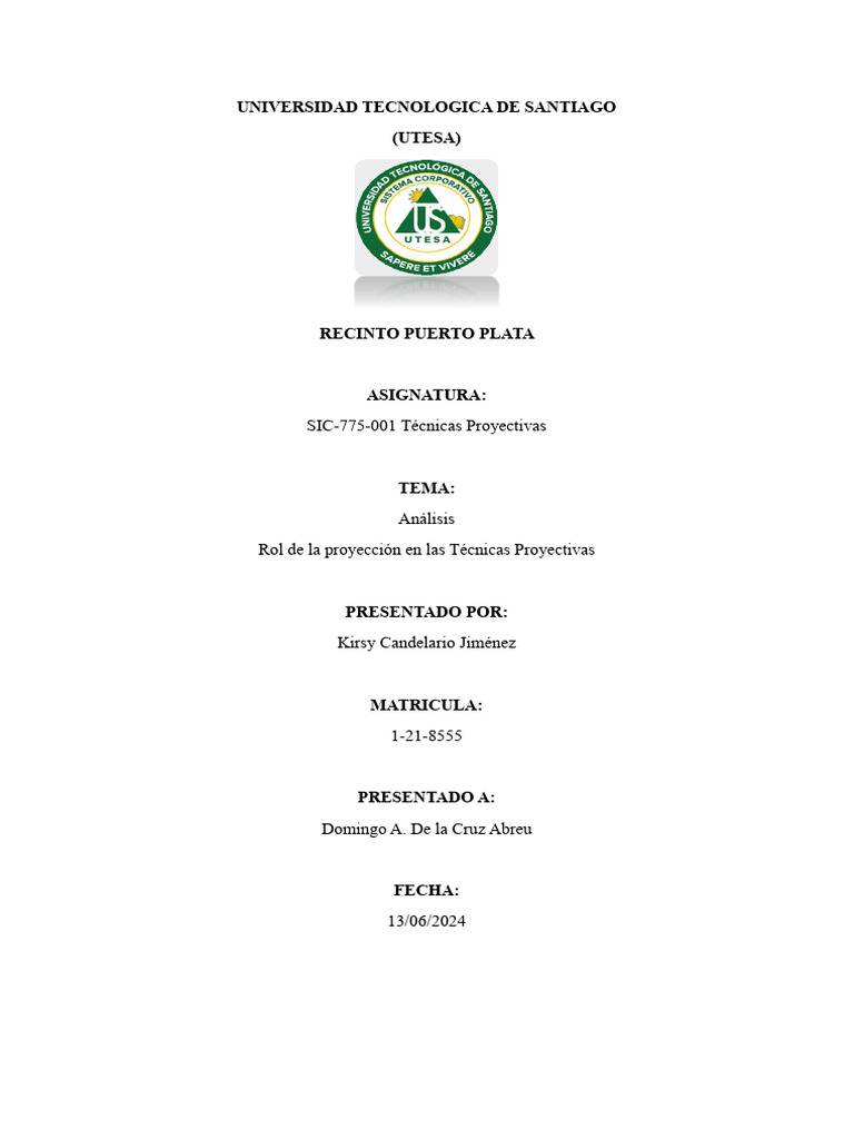 ANALISIS. Rol de La Proyección en Las Técnicas Proyectivas. | PDF ...