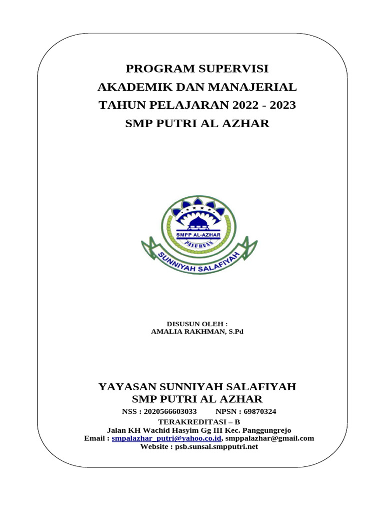 Program Supervisi SMP Putri Al Azhar 202 | PDF