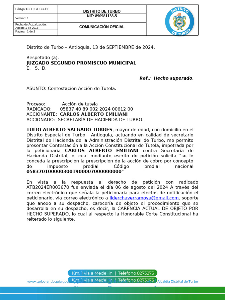 Contestación de Tutela - Carlos | PDF