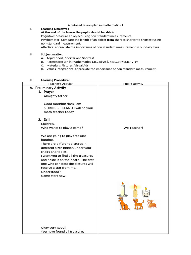 A Detailed Lesson Plan in Mathematics 1 | PDF