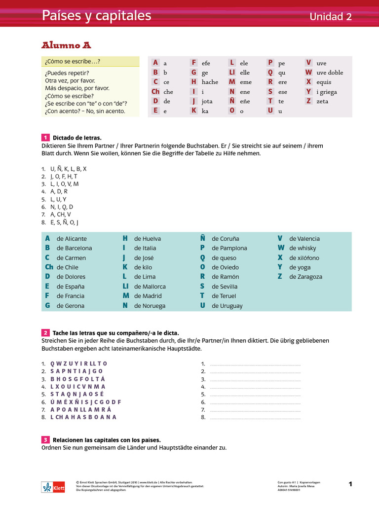 Con Gusto A1 Kopiervorlagen2 U02 Paises EB | PDF