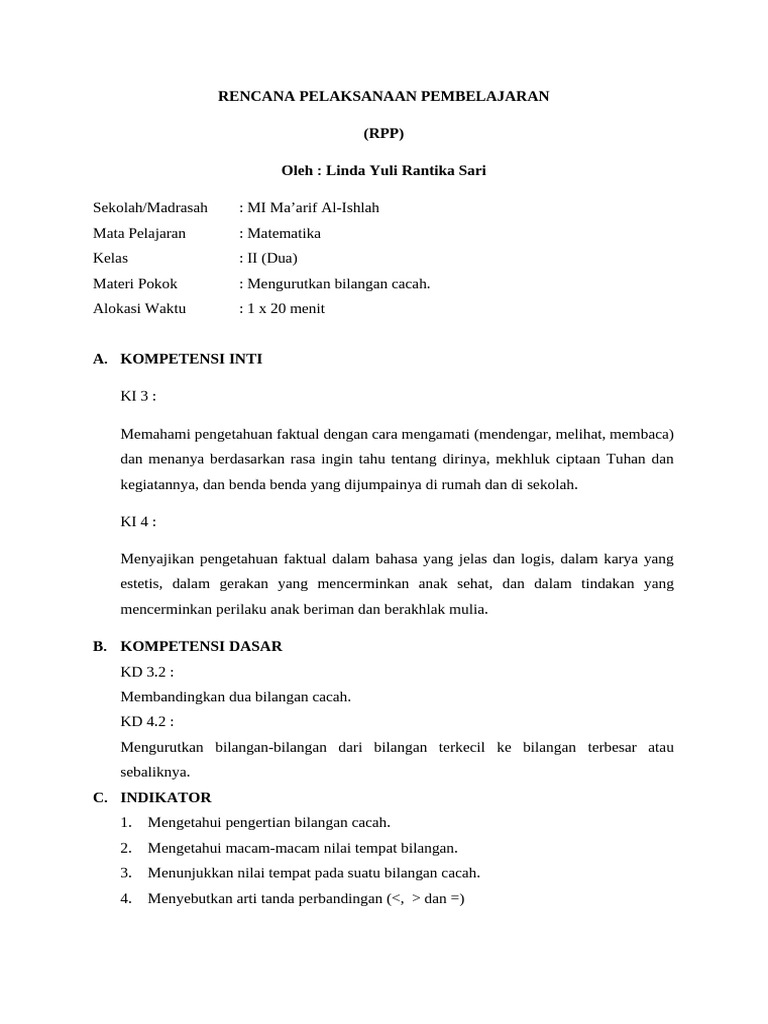 RPP Microteaching Linda Yuli PDF | PDF