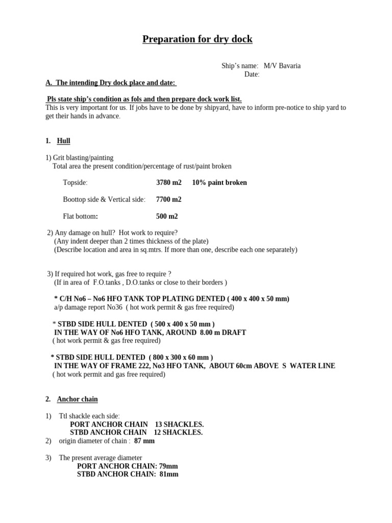 Dry Dock Preparation List - Example | PDF